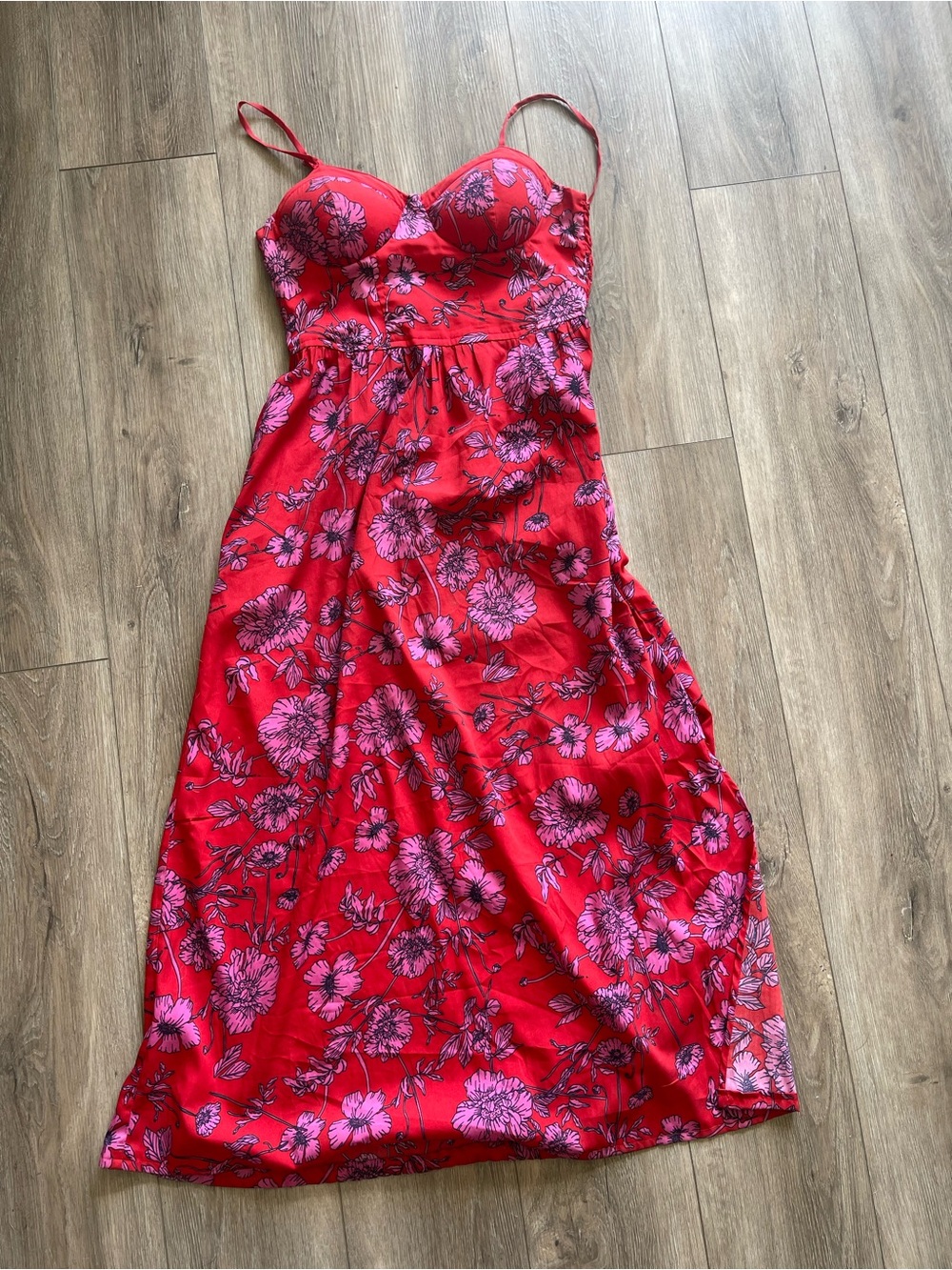 BOG Collective Spaghetti Strap Red Floral Bustier Dress